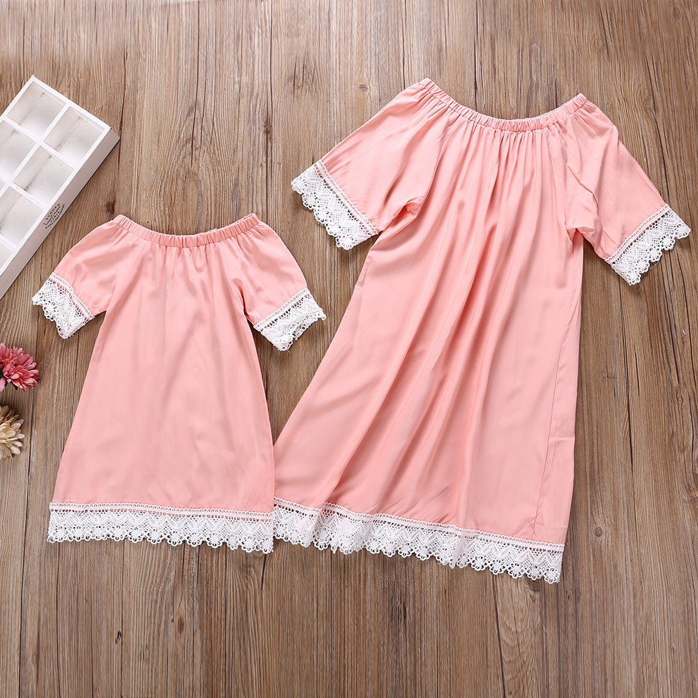 Mommy And Me Baby Solid Color Lace Dresses Wholesale 23040340