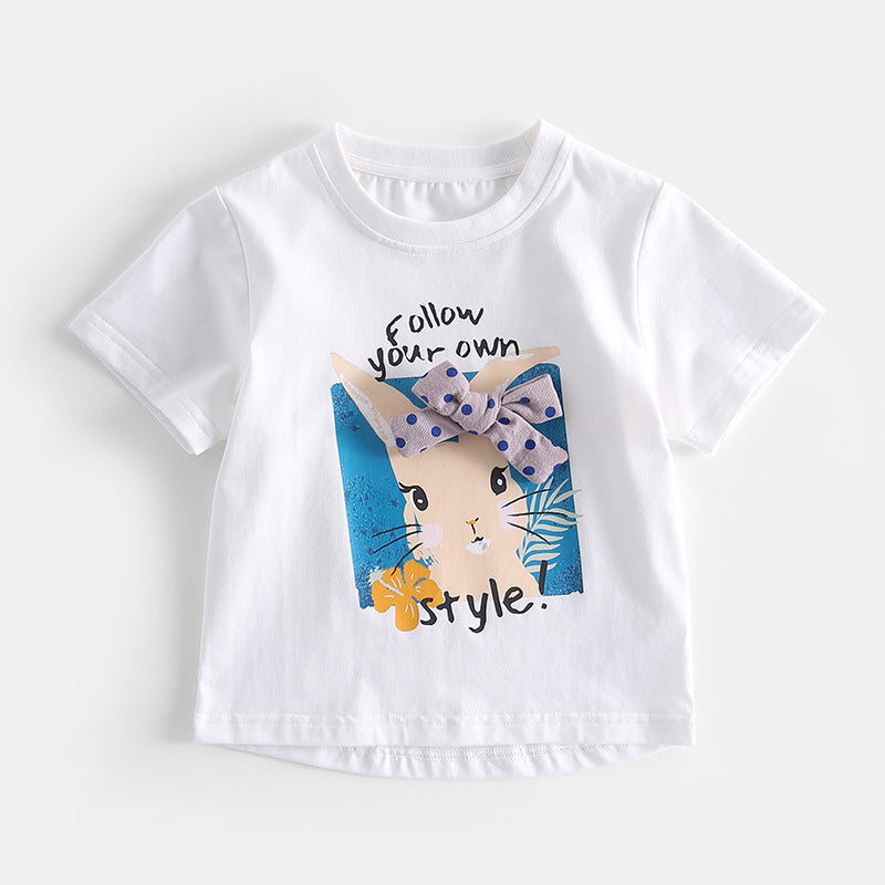 Baby Kid Girls Cartoon Bow Print T-Shirts Wholesale 230403452