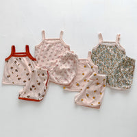 Load image into Gallery viewer, 2 Pieces Set Baby Girls Flower Fruit Print Tank Tops And Shorts Wholesale 230403482
