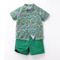 Load image into Gallery viewer, 2 Pieces Set Baby Kid Boys Flower Print Shirts And Solid Color Shorts Wholesale 230403492
