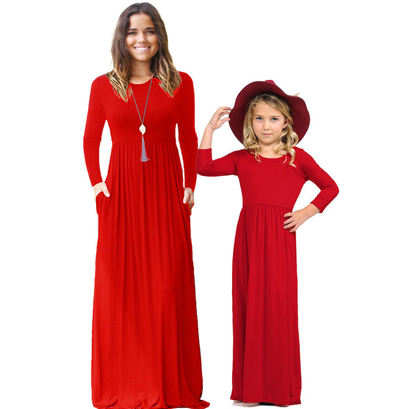 Mommy And Me Baby Kid Solid Color Dresses Wholesale 23040350