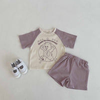 Load image into Gallery viewer, 2 Pieces Set Baby Unisex Letters Color-blocking Cartoon Print T-Shirts And Solid Color Shorts Wholesale 230403525
