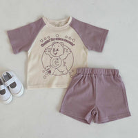 Load image into Gallery viewer, 2 Pieces Set Baby Unisex Letters Color-blocking Cartoon Print T-Shirts And Solid Color Shorts Wholesale 230403525
