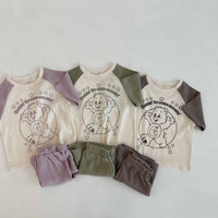 Load image into Gallery viewer, 2 Pieces Set Baby Unisex Letters Color-blocking Cartoon Print T-Shirts And Solid Color Shorts Wholesale 230403525
