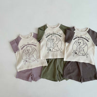 Load image into Gallery viewer, 2 Pieces Set Baby Unisex Letters Color-blocking Cartoon Print T-Shirts And Solid Color Shorts Wholesale 230403525
