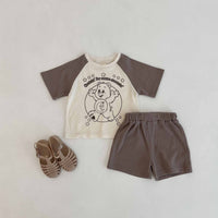 Load image into Gallery viewer, 2 Pieces Set Baby Unisex Letters Color-blocking Cartoon Print T-Shirts And Solid Color Shorts Wholesale 230403525
