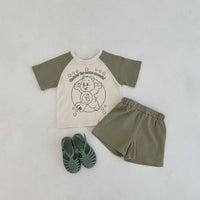 Load image into Gallery viewer, 2 Pieces Set Baby Unisex Letters Color-blocking Cartoon Print T-Shirts And Solid Color Shorts Wholesale 230403525
