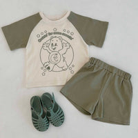 Load image into Gallery viewer, 2 Pieces Set Baby Unisex Letters Color-blocking Cartoon Print T-Shirts And Solid Color Shorts Wholesale 230403525
