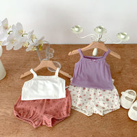 Load image into Gallery viewer, 2 Pieces Set Baby Girls Bow Tank Tops And Flower Print Shorts Wholesale 230403530
