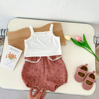 Load image into Gallery viewer, 2 Pieces Set Baby Girls Bow Tank Tops And Flower Print Shorts Wholesale 230403530
