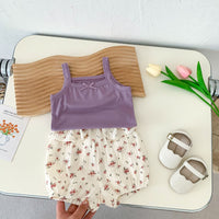 Load image into Gallery viewer, 2 Pieces Set Baby Girls Bow Tank Tops And Flower Print Shorts Wholesale 230403530

