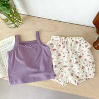 Load image into Gallery viewer, 2 Pieces Set Baby Girls Bow Tank Tops And Flower Print Shorts Wholesale 230403530
