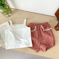 Load image into Gallery viewer, 2 Pieces Set Baby Girls Bow Tank Tops And Flower Print Shorts Wholesale 230403530
