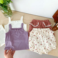 Load image into Gallery viewer, 2 Pieces Set Baby Girls Bow Tank Tops And Flower Print Shorts Wholesale 230403530
