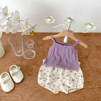Load image into Gallery viewer, 2 Pieces Set Baby Girls Bow Tank Tops And Flower Print Shorts Wholesale 230403530
