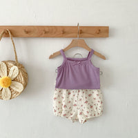 Load image into Gallery viewer, 2 Pieces Set Baby Girls Bow Tank Tops And Flower Print Shorts Wholesale 230403530
