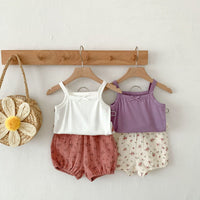 Load image into Gallery viewer, 2 Pieces Set Baby Girls Bow Tank Tops And Flower Print Shorts Wholesale 230403530
