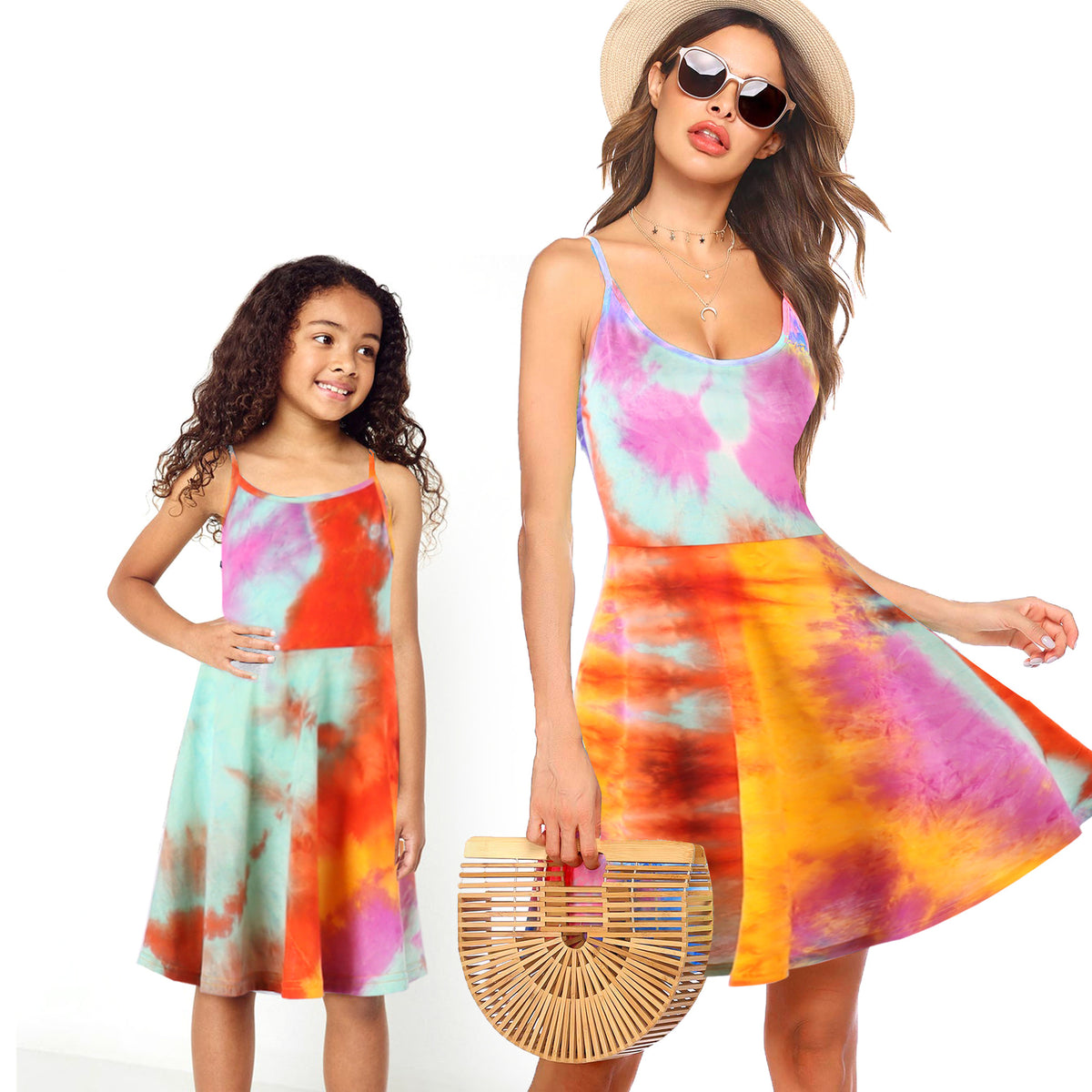 Mommy And Me Kid Tie Dye Dresses Wholesale 23040392