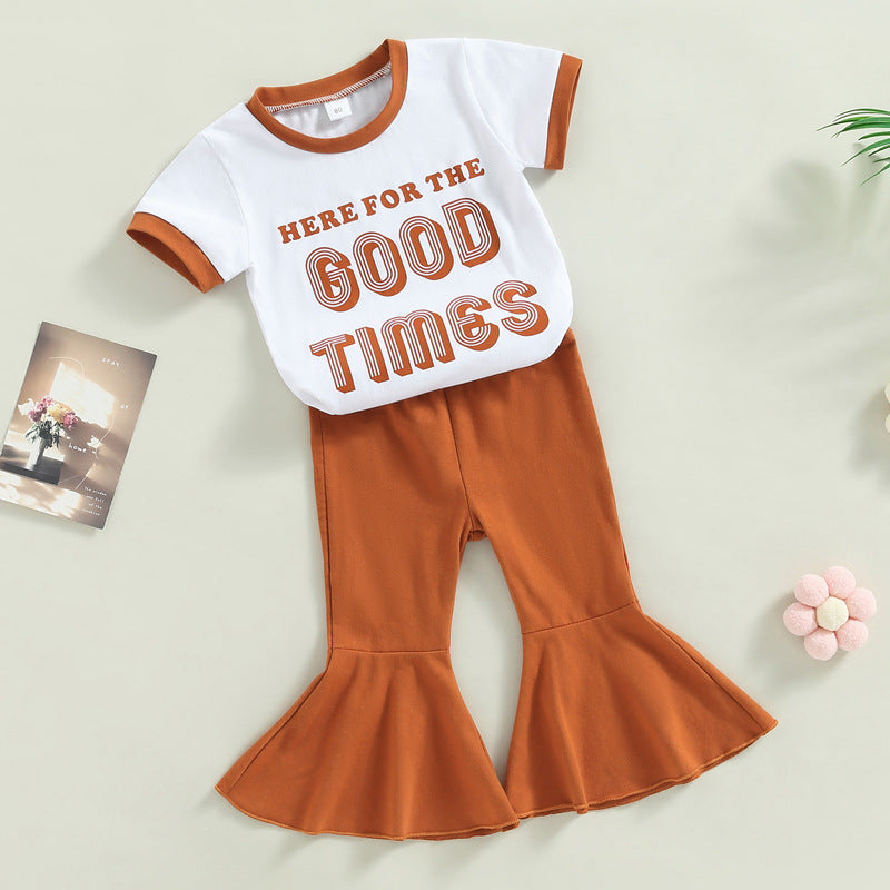 2 Pieces Set Baby Kid Girls Letters T-Shirts And Solid Color Pants Wholesale 230407123