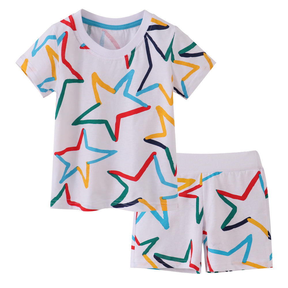 2 Pieces Set Baby Kid Boys Star Print T-Shirts And Shorts Wholesale 230407172