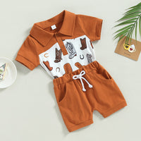 Load image into Gallery viewer, 2 Pieces Set Baby Kid Boys Print Polo Shirts And Solid Color Shorts Wholesale 230407180
