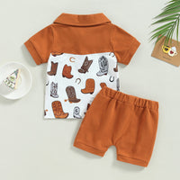 Load image into Gallery viewer, 2 Pieces Set Baby Kid Boys Print Polo Shirts And Solid Color Shorts Wholesale 230407180
