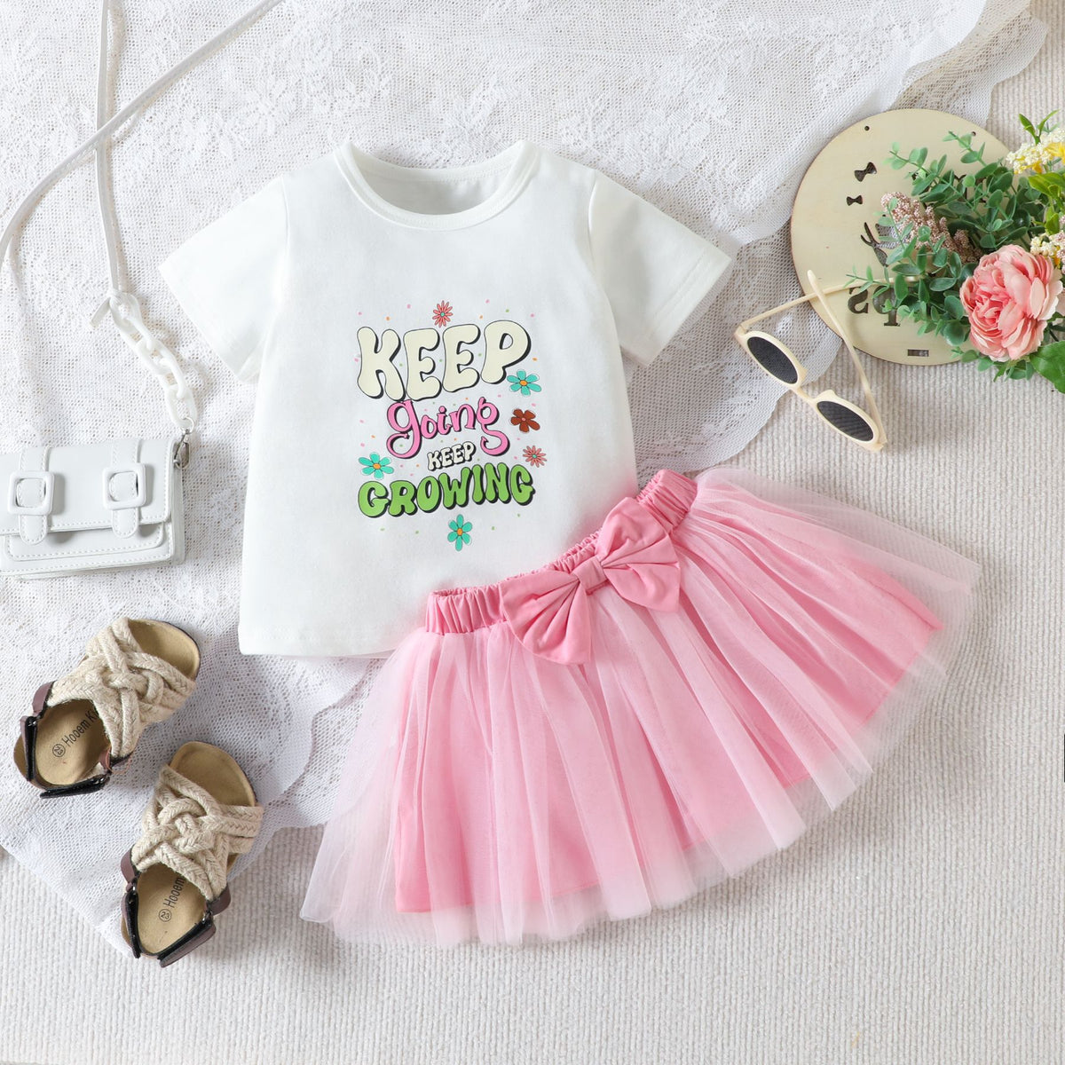 2 Pieces Set Baby Kid Girls Letters Print T-Shirts And Lace Skirts Wholesale 230407229