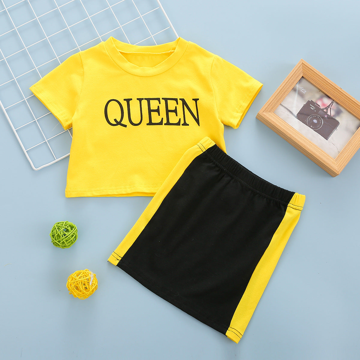 2 Pieces Set Baby Kid Girls Letters T-Shirts And Color-blocking Skirts Wholesale 230407262