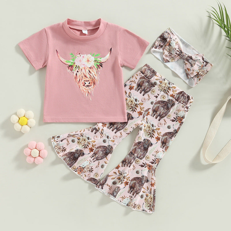 2 Pieces Set Baby Kid Girls Animals Print T-Shirts And Pants Wholesale 230407317