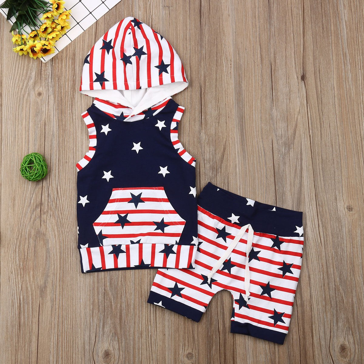 2 Pieces Set Baby Kid Boys Independence Day Striped Star Tank Tops And Shorts Wholesale 230407328