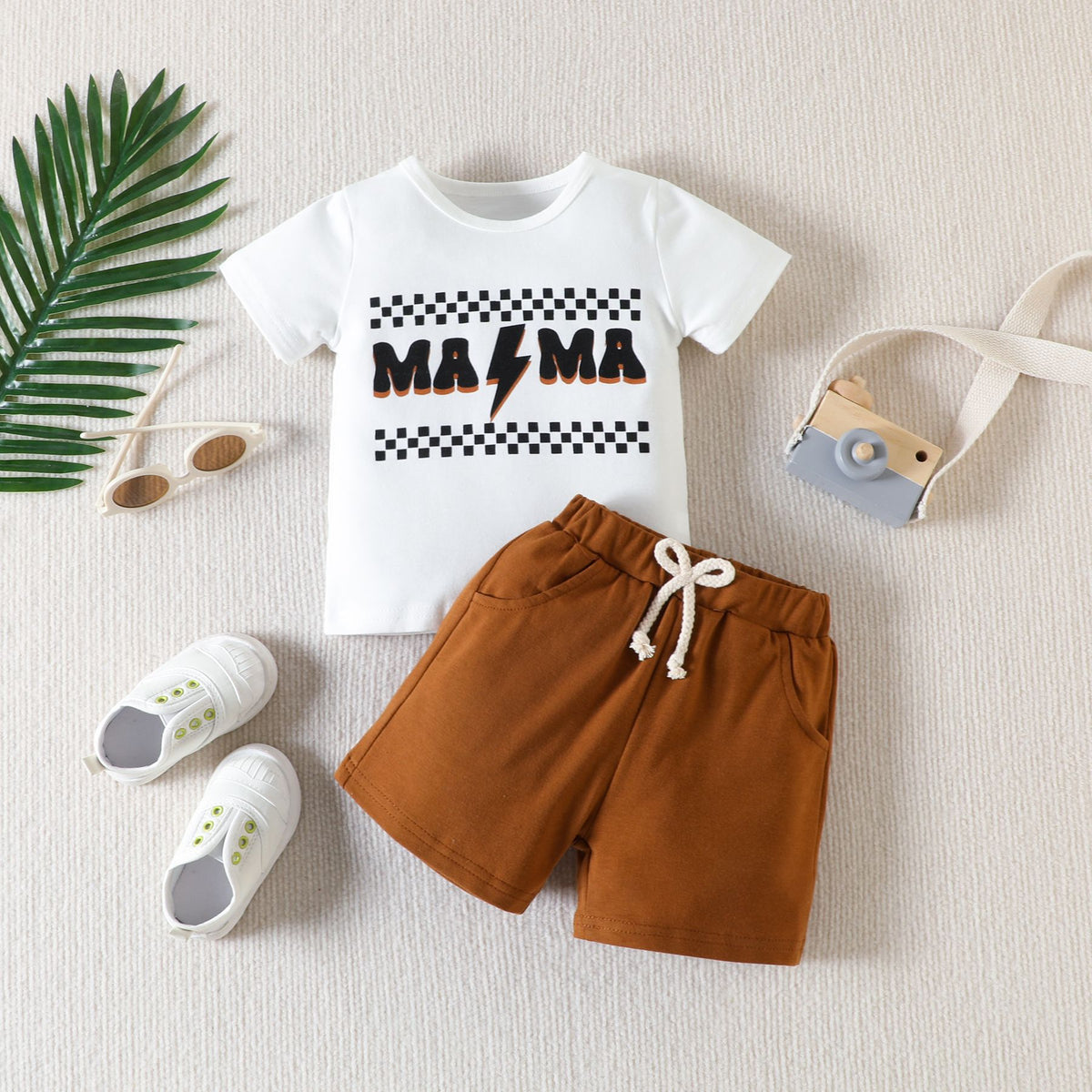 2 Pieces Set Baby Kid Boys Letters Print T-Shirts And Solid Color Shorts Wholesale 230407336