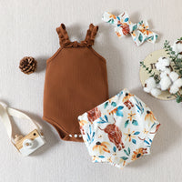 Load image into Gallery viewer, 2 Pieces Set Baby Girls Solid Color Print Rompers And Cartoon Shorts Wholesale 230407371
