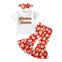 Load image into Gallery viewer, 3 Pieces Set Baby Kid Girls Letters T-Shirts Flower Pants And Bow Headwear Wholesale 230407485
