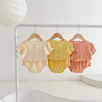 Load image into Gallery viewer, 2 Pieces Set Baby Girls Solid Color Tops And Shorts Wholesale 230407537

