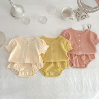 Load image into Gallery viewer, 2 Pieces Set Baby Girls Solid Color Tops And Shorts Wholesale 230407537
