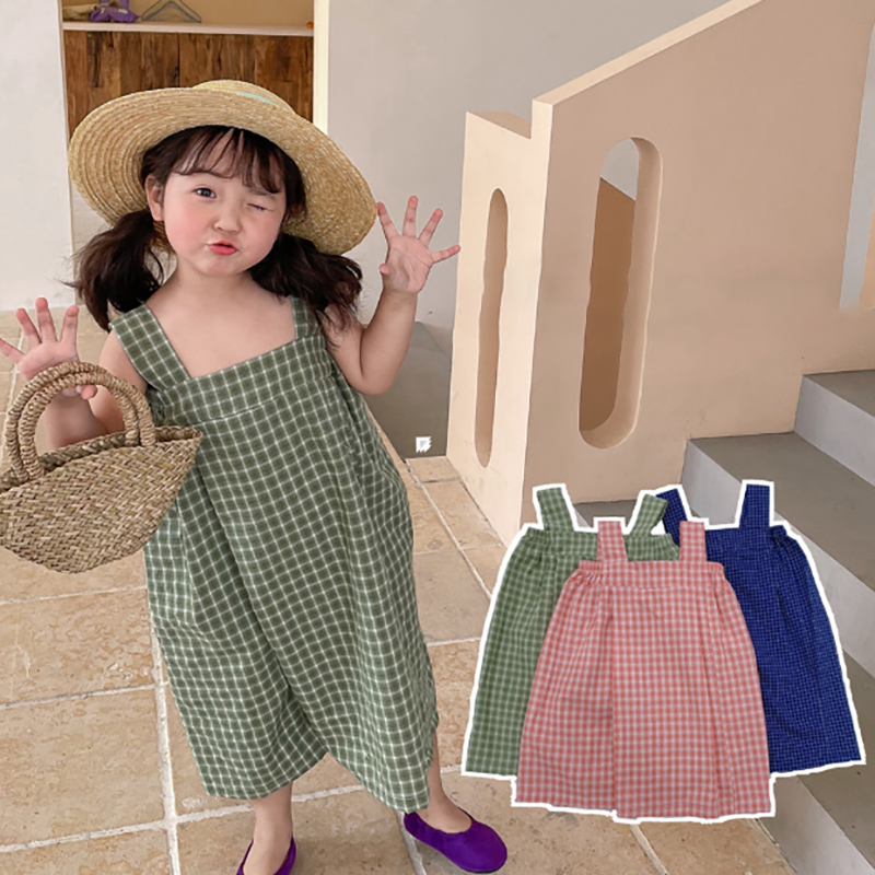 Baby Kid Girls Checked Jumpsuits Wholesale 220608287
