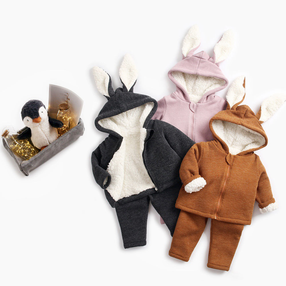 2 Pieces Set Baby Kid Unisex Solid Color Muslin&Ribbed Jackets Outwears And Pants Wholesale 264510434