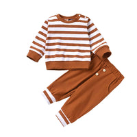 Load image into Gallery viewer, 2 PCS Baby Stripe Top Withe Button Pants Set Wholesale 62464786
