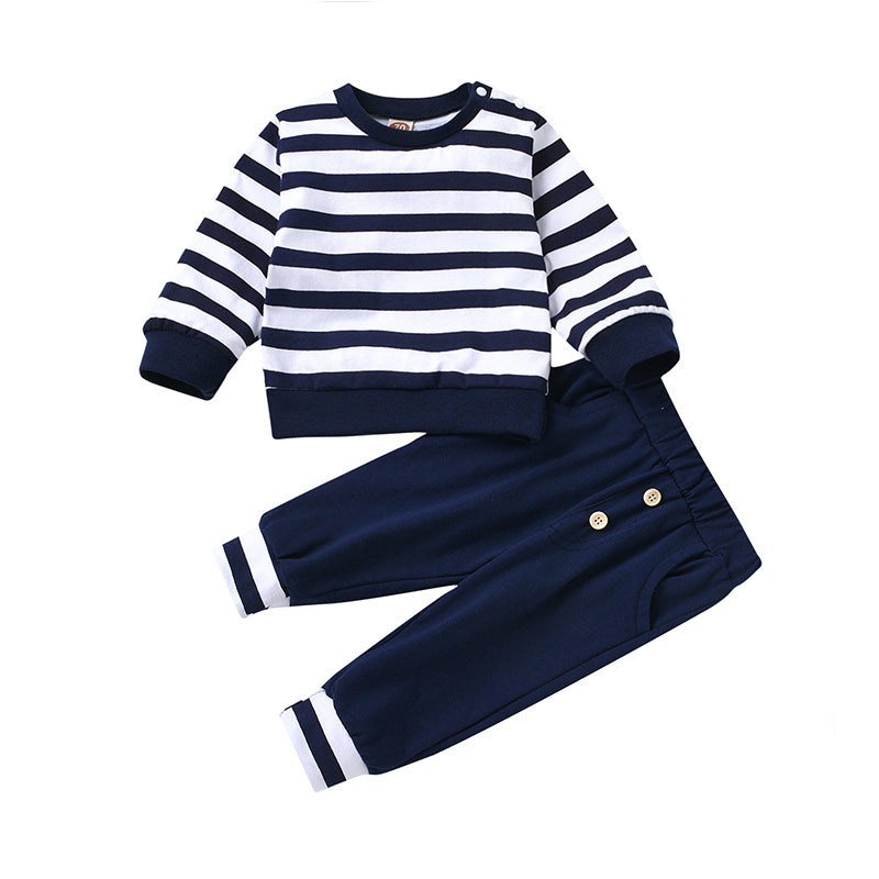 2 PCS Baby Stripe Top Withe Button Pants Set Wholesale 62464786