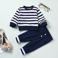 Load image into Gallery viewer, 2 PCS Baby Stripe Top Withe Button Pants Set Wholesale 62464786
