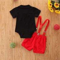Load image into Gallery viewer, 2 PCS Bow Decor Bodysuit Match Suspender Shorts Baby Boy Suits Wholesale 74092652
