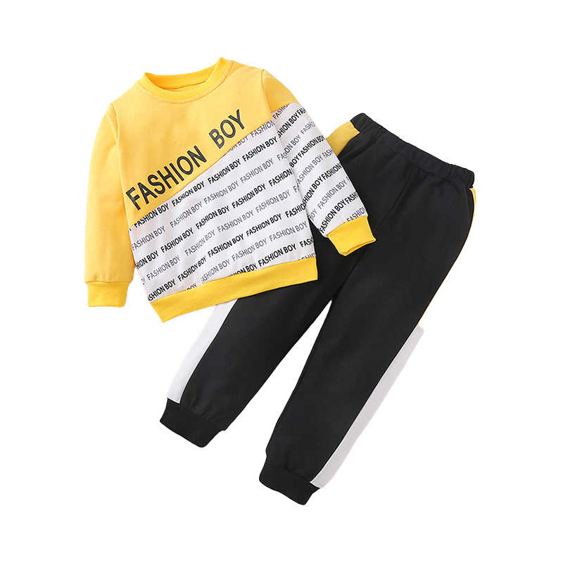 2 PCS Fashion Boy Outfit Color Blocking Top With Trousers Wholesale 21566925