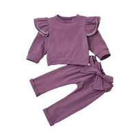 Load image into Gallery viewer, 2 PCS Flutter Sleeve Top Matching Belted Pants Set Wholesale 14644777
