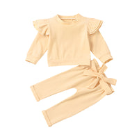 Load image into Gallery viewer, 2 PCS Flutter Sleeve Top Matching Belted Pants Set Wholesale 14644777
