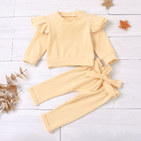 Load image into Gallery viewer, 2 PCS Flutter Sleeve Top Matching Belted Pants Set Wholesale 14644777
