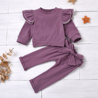 Load image into Gallery viewer, 2 PCS Flutter Sleeve Top Matching Belted Pants Set Wholesale 14644777
