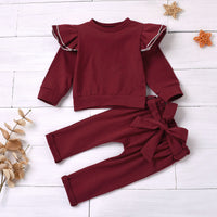 Load image into Gallery viewer, 2 PCS Flutter Sleeve Top Matching Belted Pants Set Wholesale 14644777
