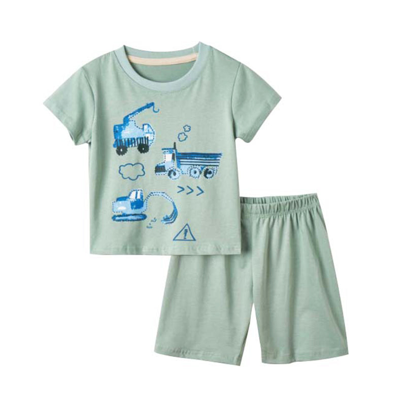 2 PCS Kid Boy Car Print Pajamas Set Tee With Shorts Wholesale 77791908