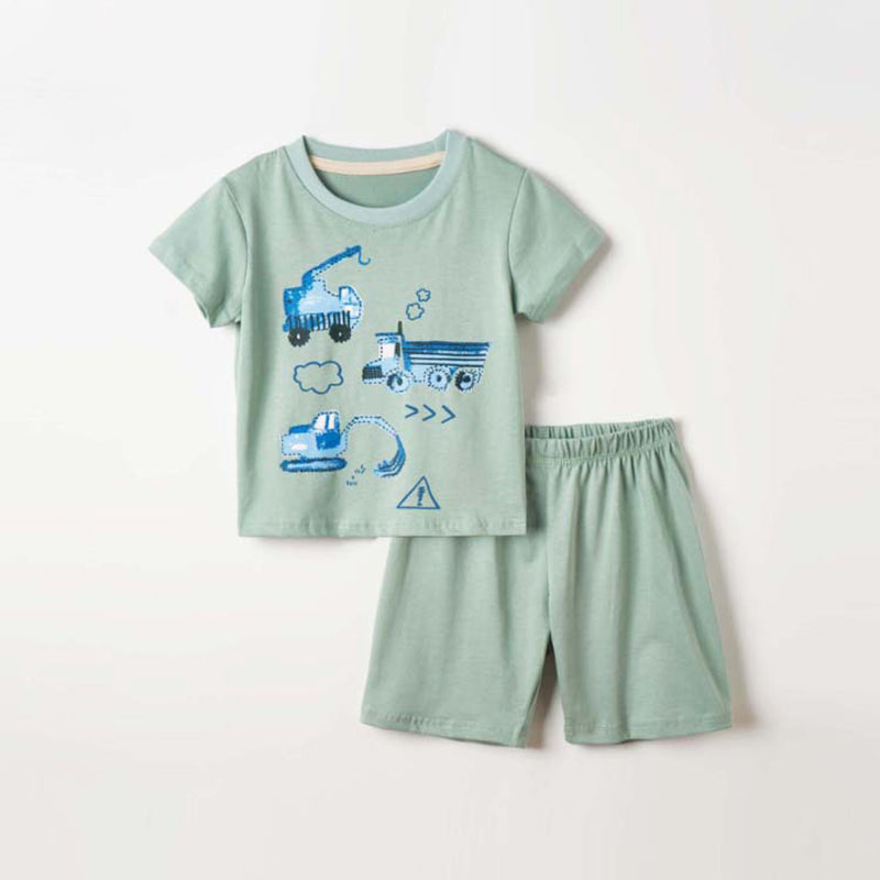 2 PCS Kid Boy Car Print Pajamas Set Tee With Shorts Wholesale 77791908