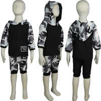 Load image into Gallery viewer, 2 PCS Kid Boy Letter Camo Half Sleeve Hooded With Shorts Outfit Wholesale 50102515
